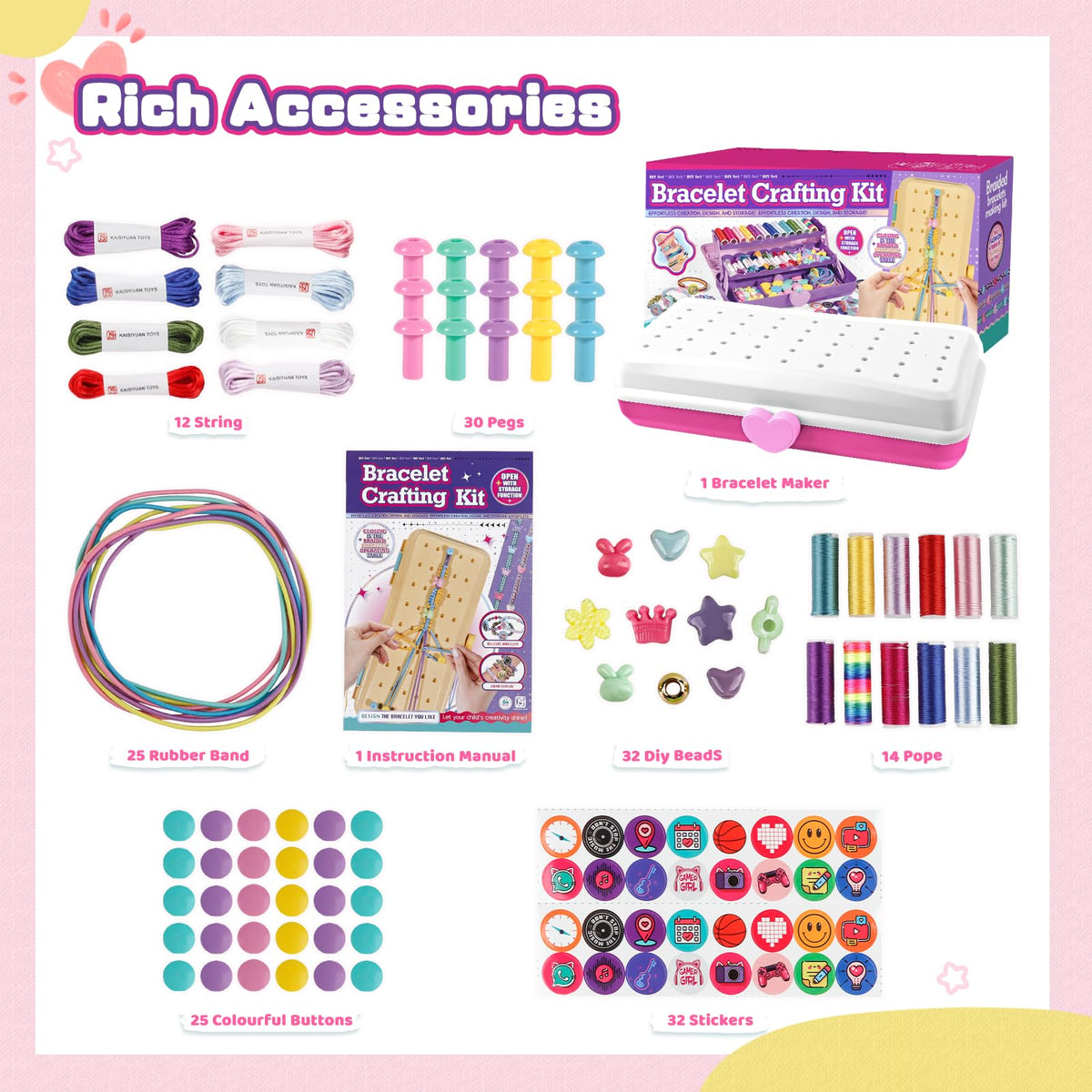 Cmiolacuna Friendship Bracelet Making Kit for Girls – 3-Layer Storage, 26 Strings & 32 Beads