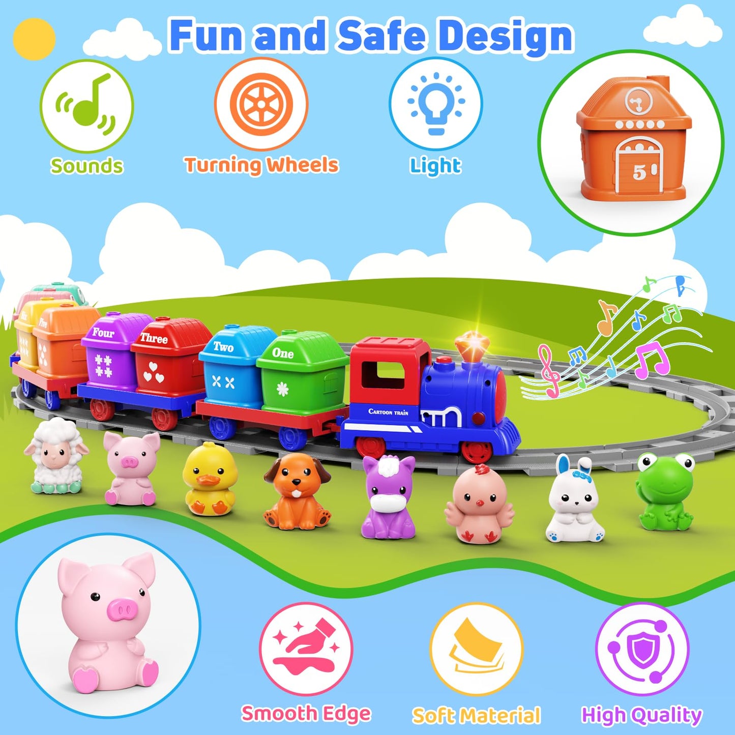 Cmiolacuna Learning Toys for Toddlers – Electric Farm Train Set (1-4 Years) with Counting & Sorting