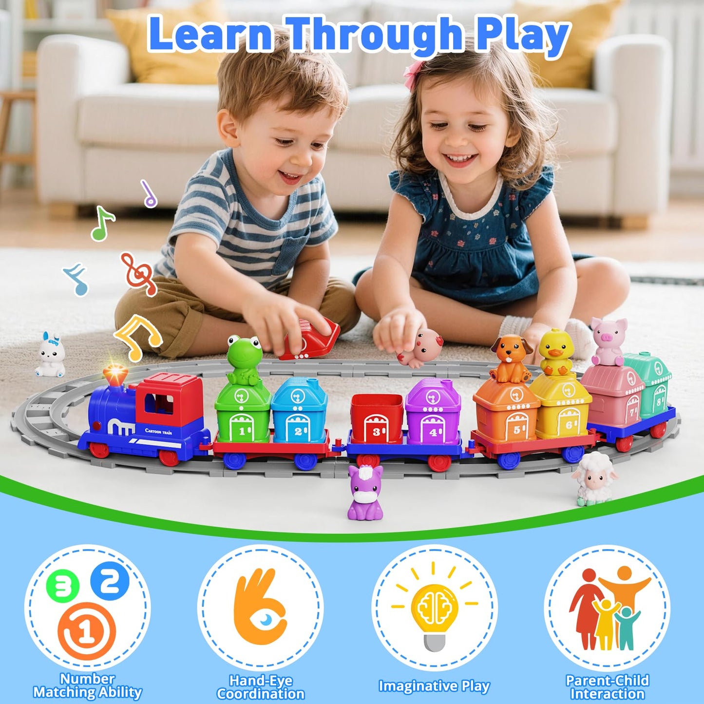 Cmiolacuna Learning Toys for Toddlers – Electric Farm Train Set (1-4 Years) with Counting & Sorting