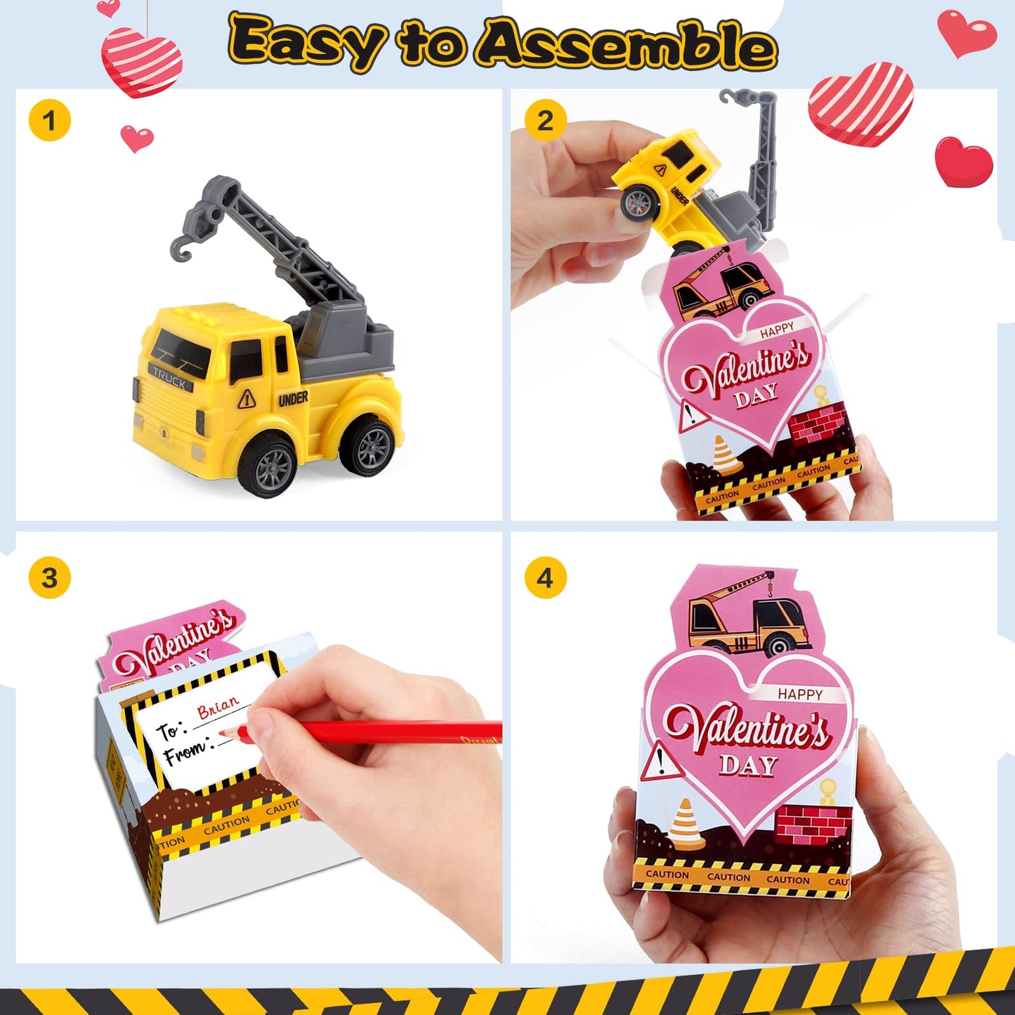 Valentine's Day Kids Gifts – 24-Pack Construction Vehicle Cards by Cmiolacuna