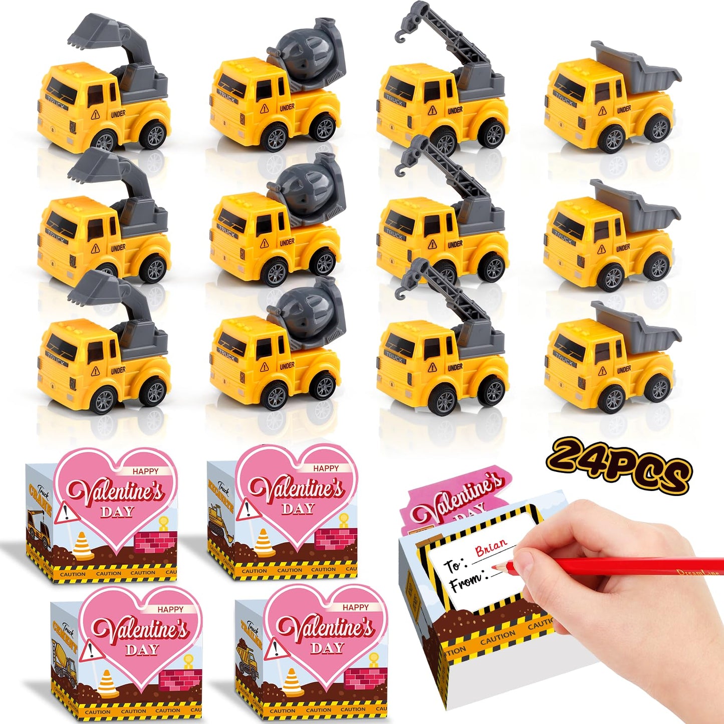 Valentine's Day Kids Gifts – 24-Pack Construction Vehicle Cards by Cmiolacuna