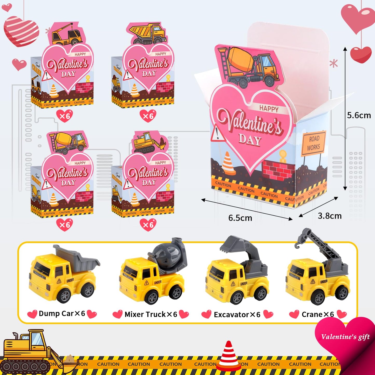 Valentine's Day Kids Gifts – 24-Pack Construction Vehicle Cards by Cmiolacuna
