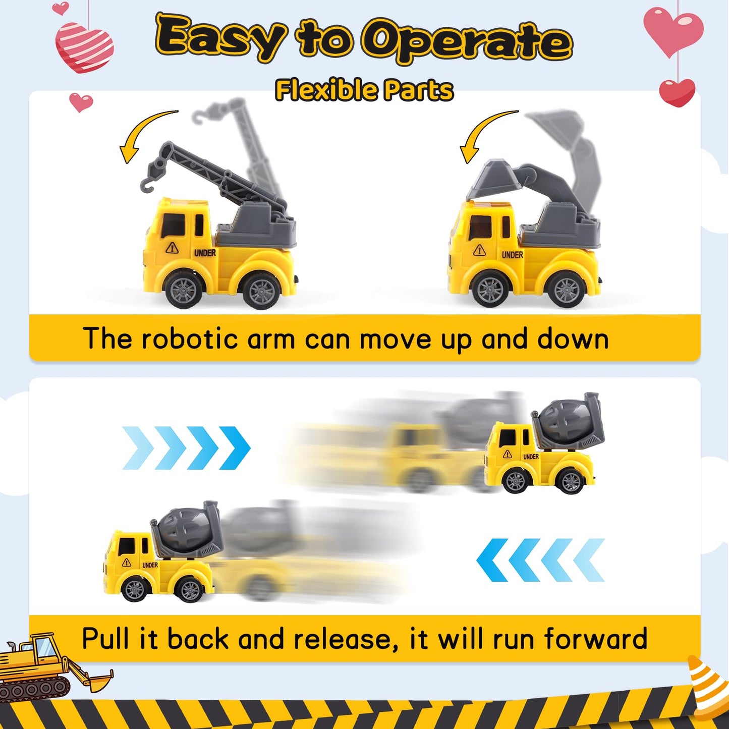 Valentine's Day Kids Gifts – 24-Pack Construction Vehicle Cards by Cmiolacuna