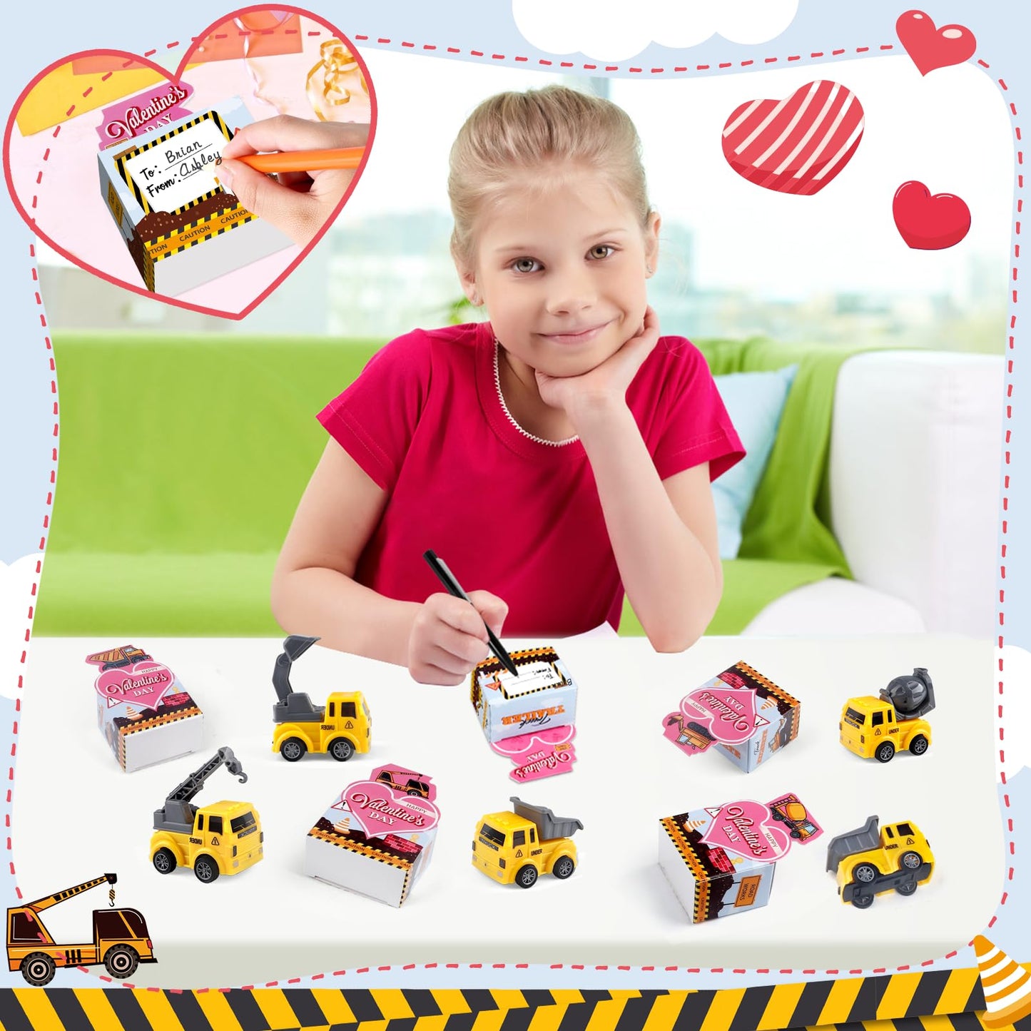Valentine's Day Kids Gifts – 24-Pack Construction Vehicle Cards by Cmiolacuna