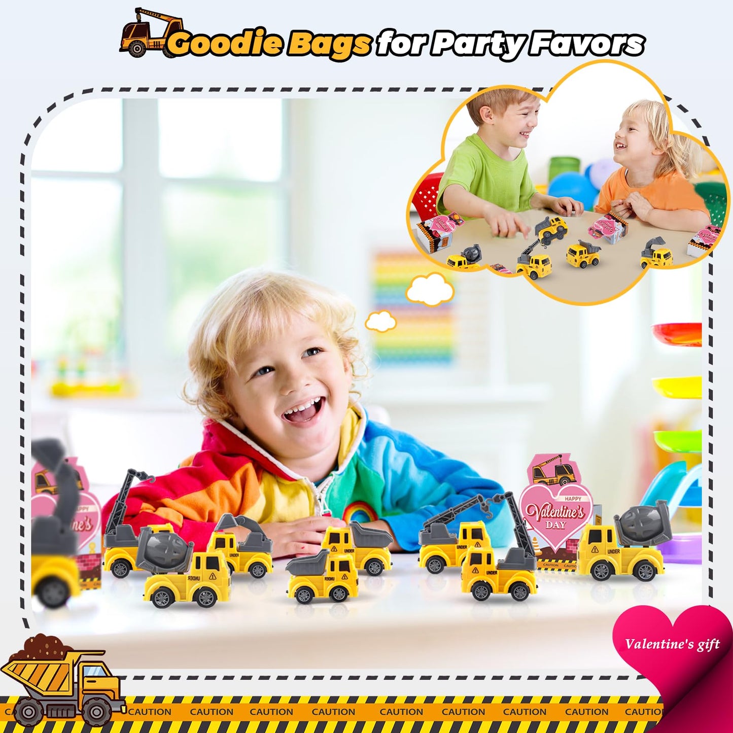 Valentine's Day Kids Gifts – 24-Pack Construction Vehicle Cards by Cmiolacuna
