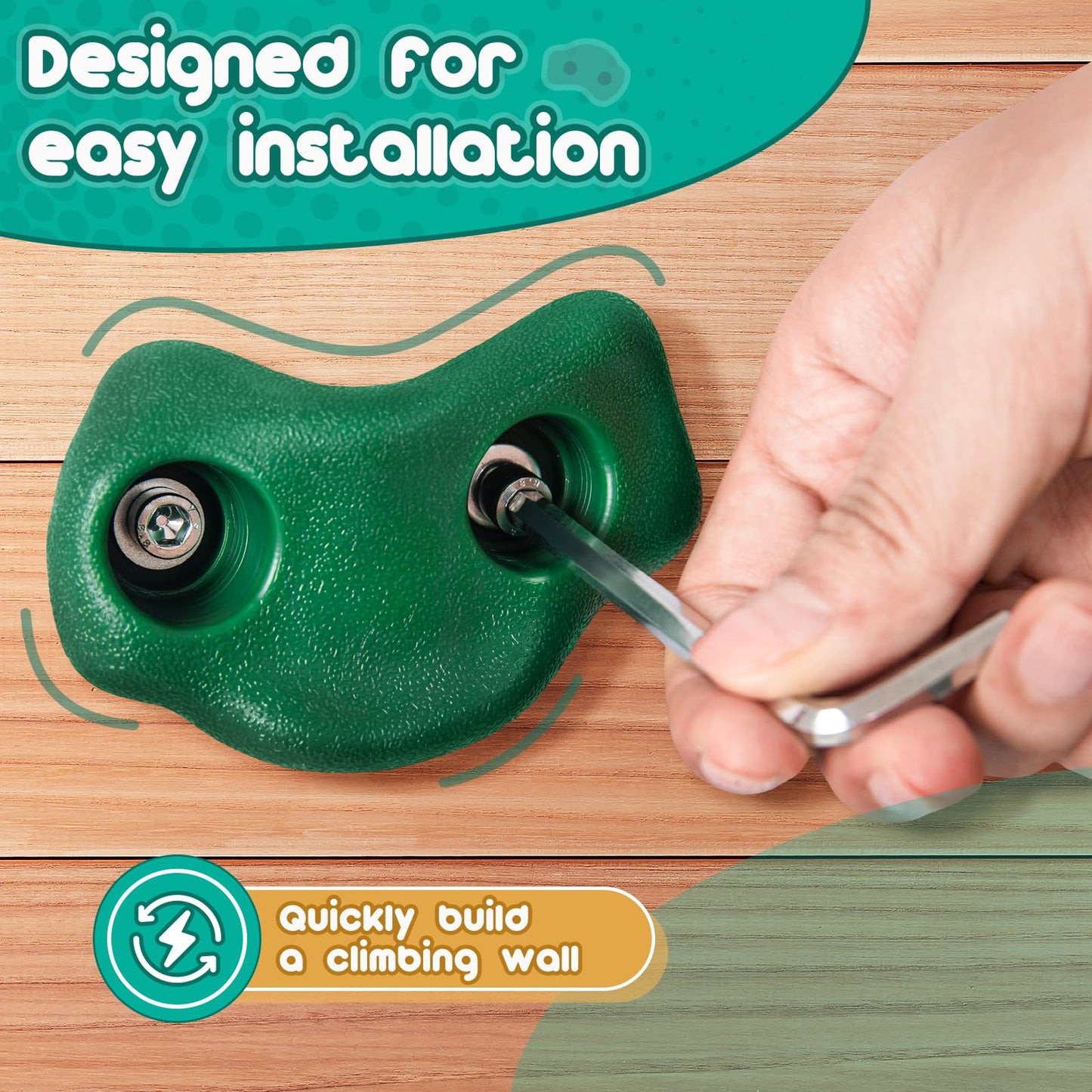 CMOOD Rock Climbing Holds Kit – Indoor/Outdoor Wall for Kids with Rope & Mounting Screws
