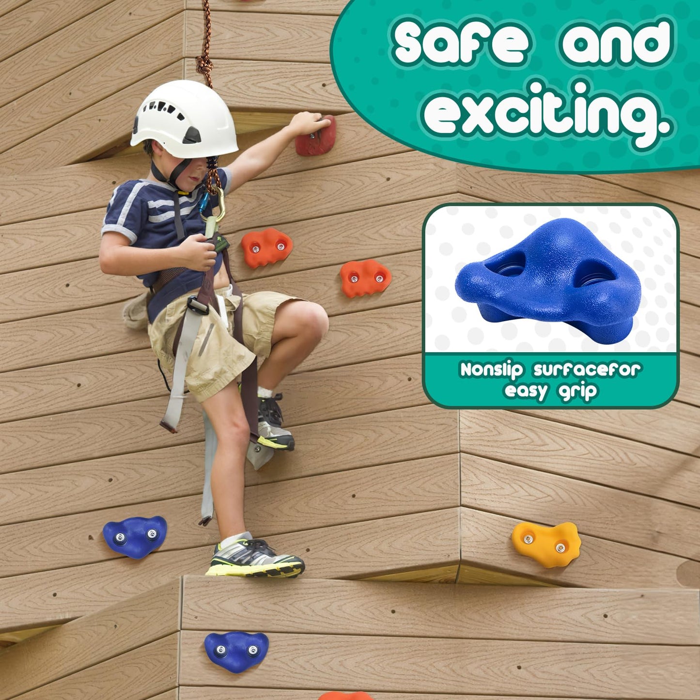 CMOOD Rock Climbing Holds Kit – Indoor/Outdoor Wall for Kids with Rope & Mounting Screws