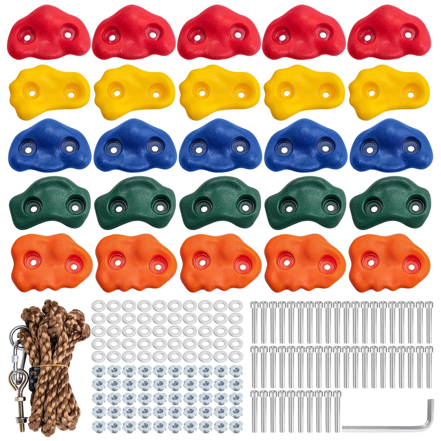 CMOOD Rock Climbing Holds Kit – Indoor/Outdoor Wall for Kids with Rope & Mounting Screws
