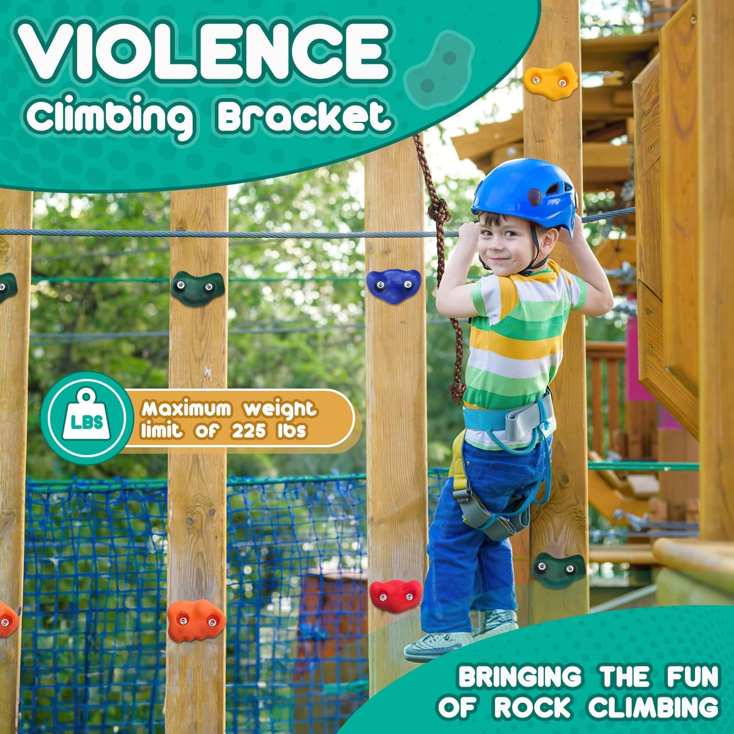 CMOOD Rock Climbing Holds Kit – Indoor/Outdoor Wall for Kids with Rope & Mounting Screws