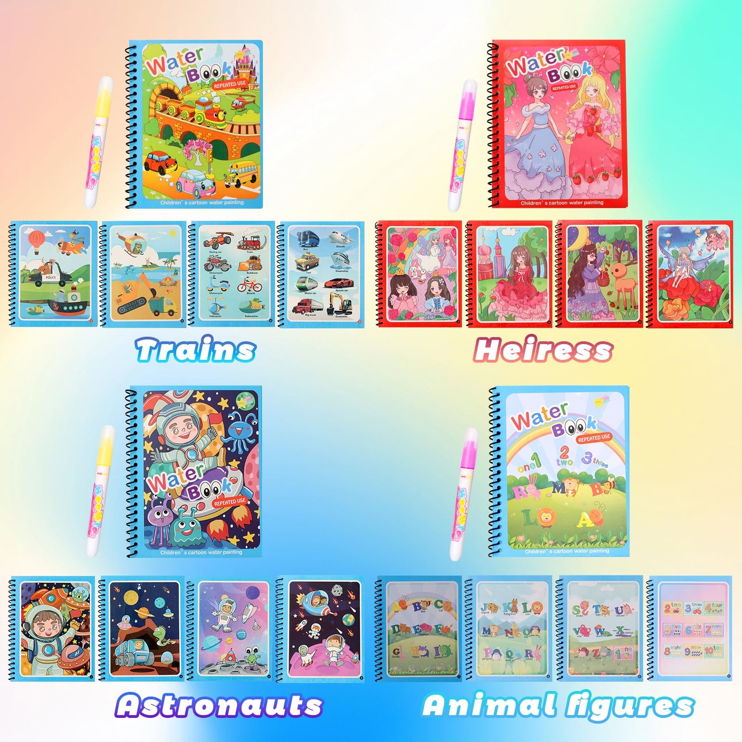 CMTOOP 8-Pack Reusable Water Coloring Books for Toddlers – Mess-Free, Portable Learning Toy