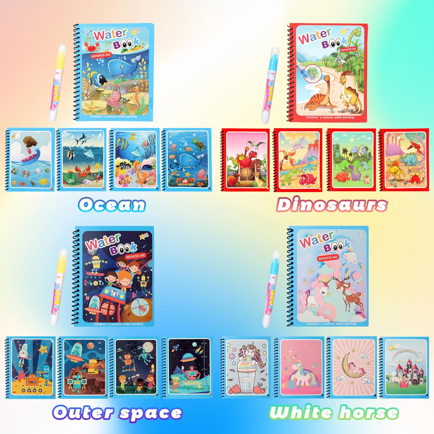 CMTOOP 8-Pack Reusable Water Coloring Books for Toddlers – Mess-Free, Portable Learning Toy