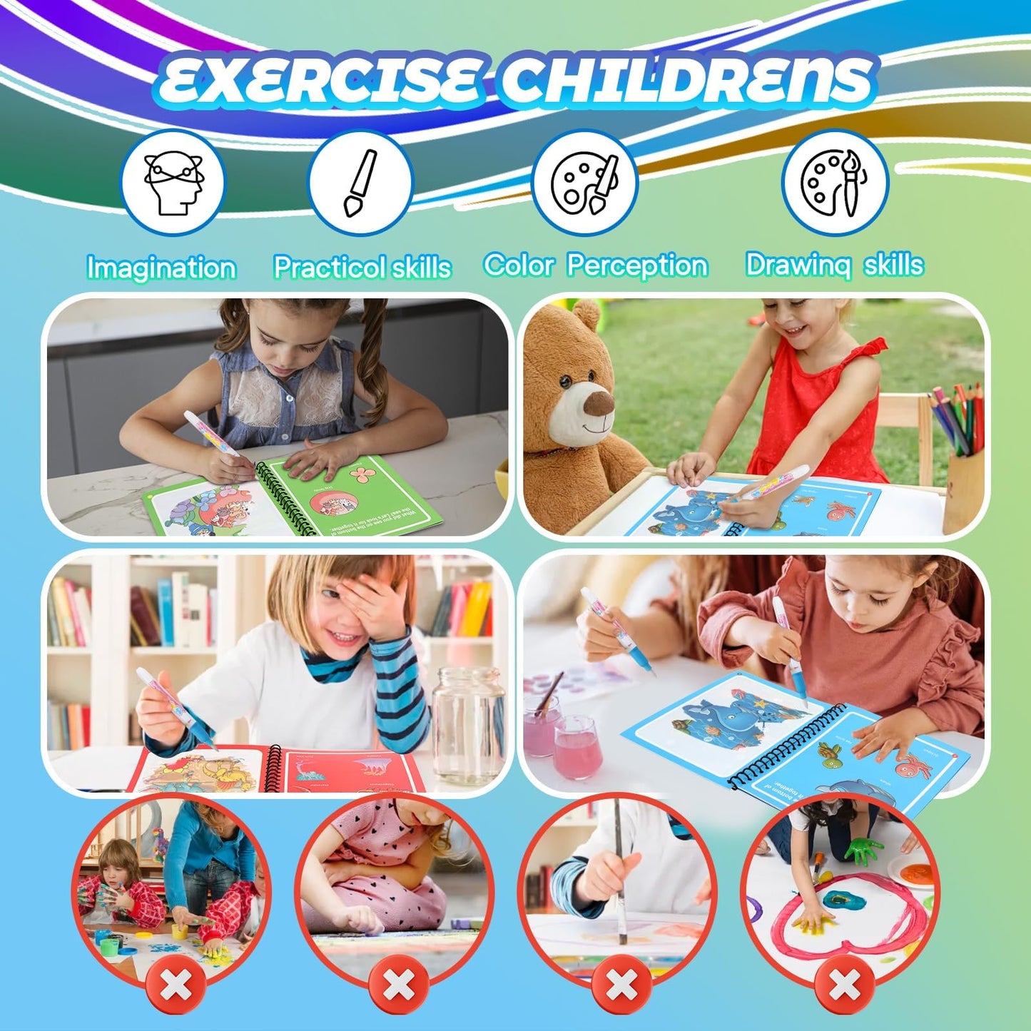 CMTOOP 8-Pack Reusable Water Coloring Books for Toddlers – Mess-Free, Portable Learning Toy