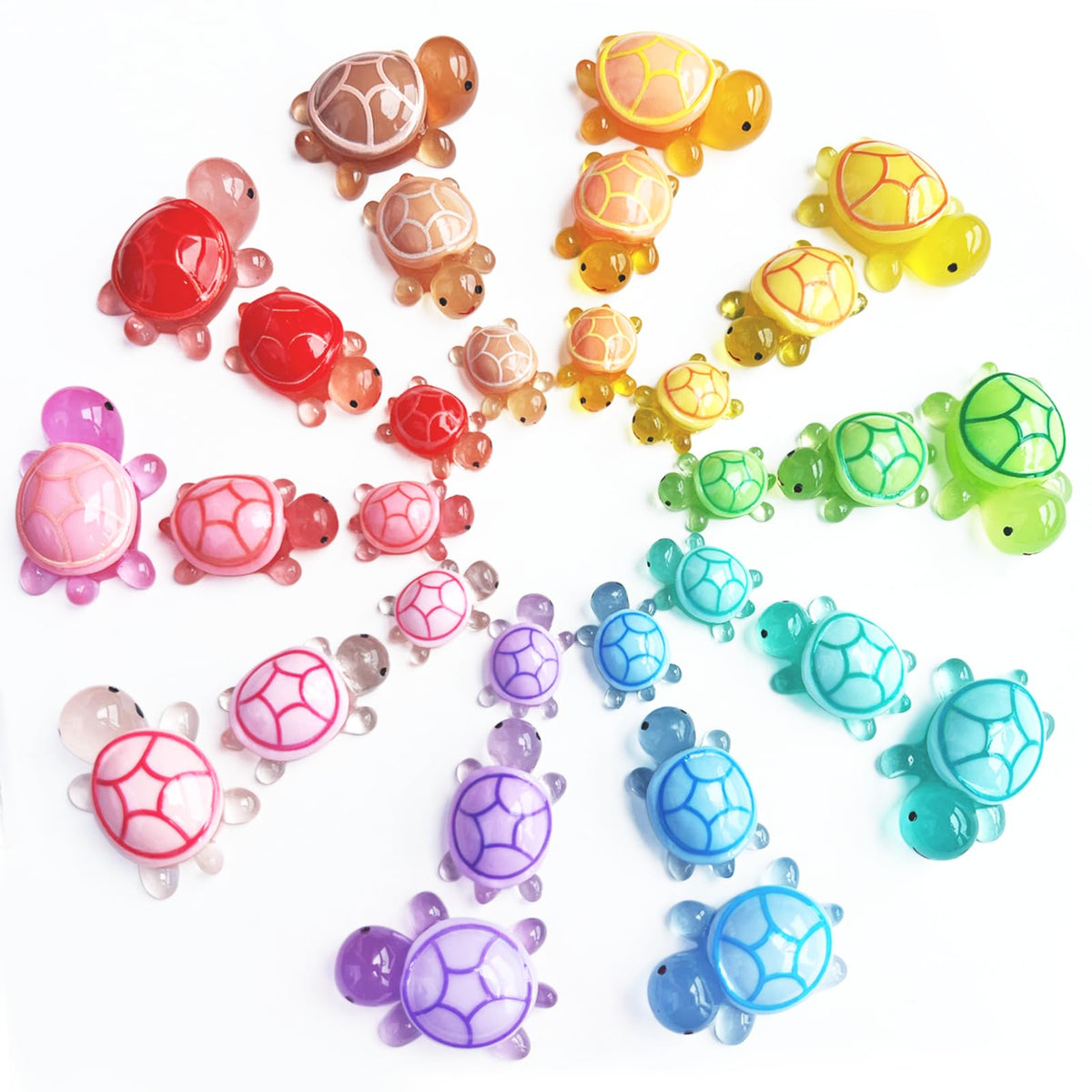 Cntjv 30 Pcs Mixed Mini Resin Turtles – Glow-in-The-Dark Ocean Figurines for Dollhouses & Gardens