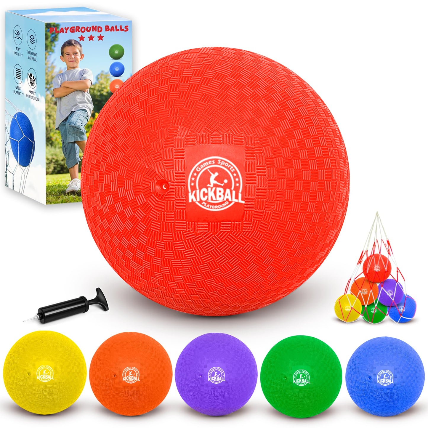 COAMZPARTY 8.5-Inch Kickball Set - 6/12 Pack with Pump & Storage Bag