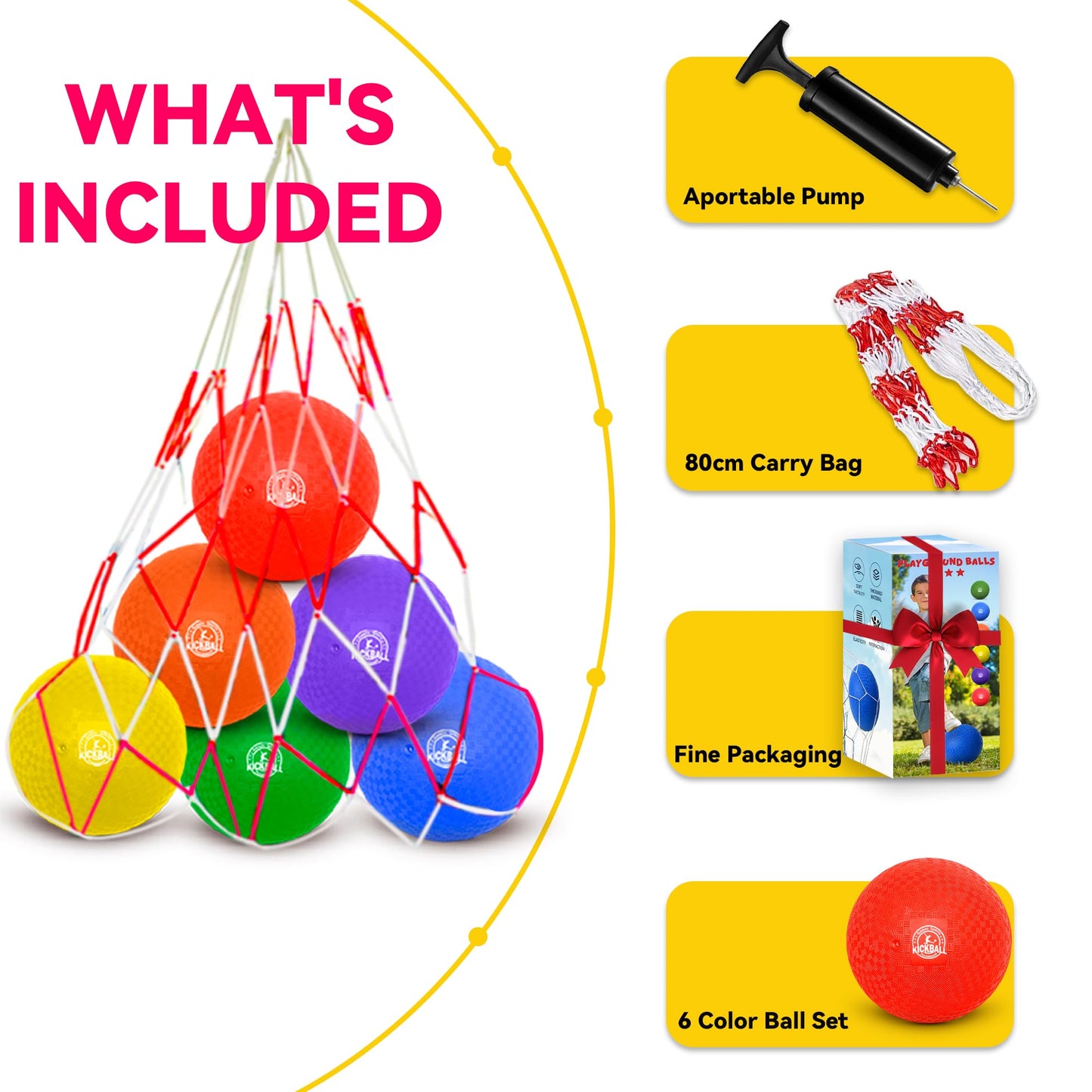 COAMZPARTY 8.5-Inch Kickball Set — 12-Dodgeballs, Pump & Storage Bag