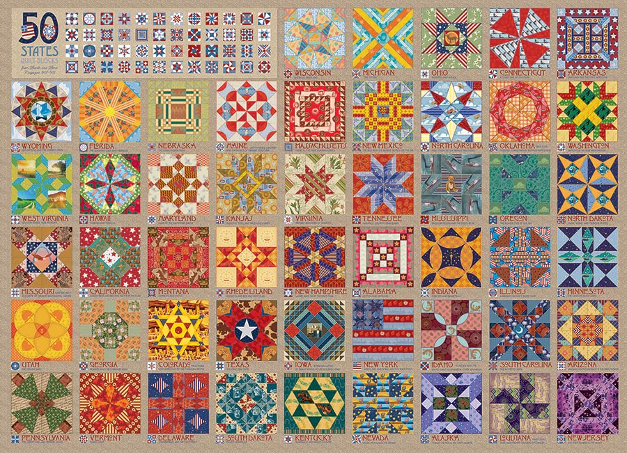 Cobble Hill 1000-Piece Puzzle - 50 States Quilt Blocks with Sample Poster Included
