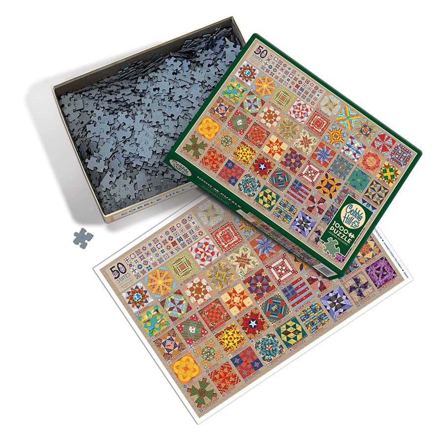 Cobble Hill 1000-Piece Puzzle - 50 States Quilt Blocks with Sample Poster Included