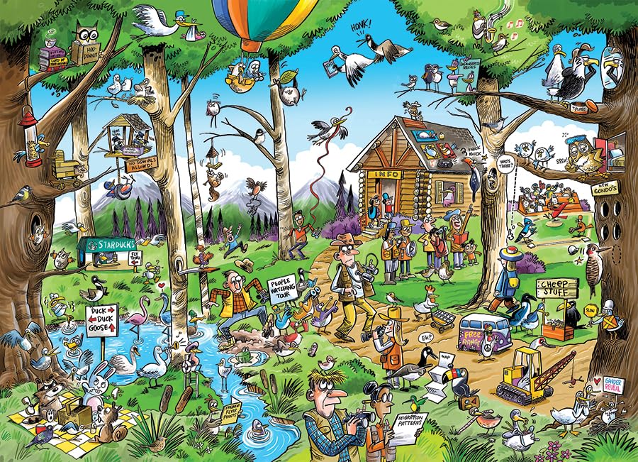 Cobble Hill 1000 Piece Puzzle – DoodleTown: Birdwatcher's Paradise + Sample Poster Included