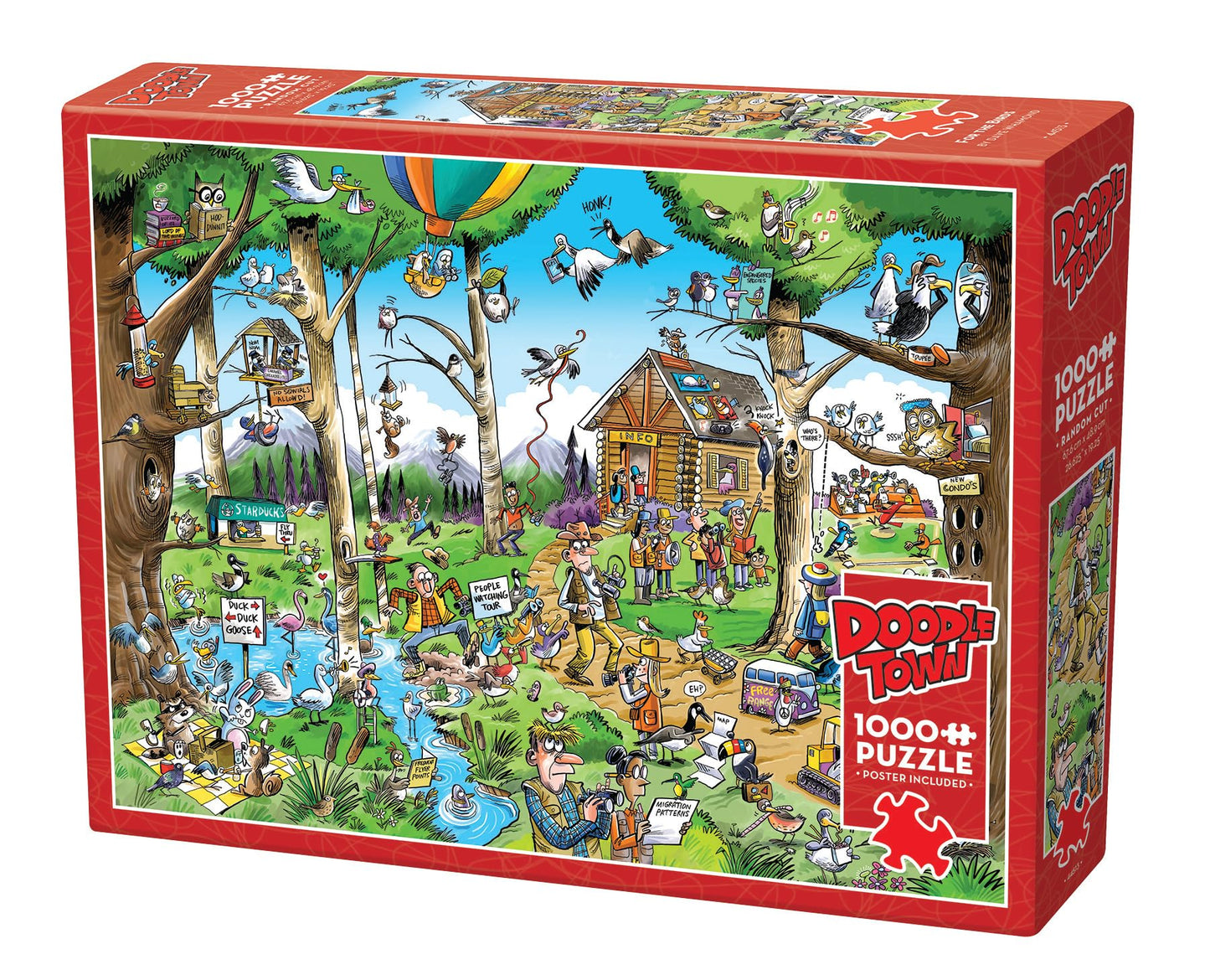 Cobble Hill 1000 Piece Puzzle – DoodleTown: Birdwatcher's Paradise + Sample Poster Included