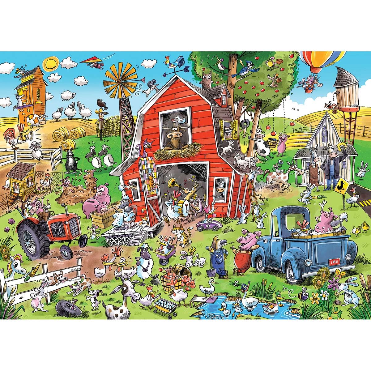 Cobble Hill 1000 Piece Puzzle – DoodleTown Farmyard Folly with Sample Poster Included | Made in North America