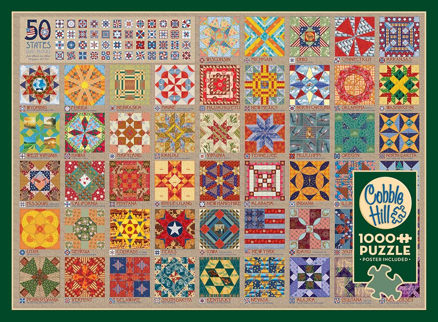 Cobble Hill 1000-Piece Puzzle - 50 States Quilt Blocks with Sample Poster Included