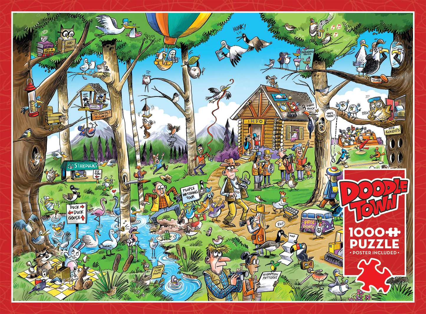 Cobble Hill 1000 Piece Puzzle – DoodleTown: Birdwatcher's Paradise + Sample Poster Included