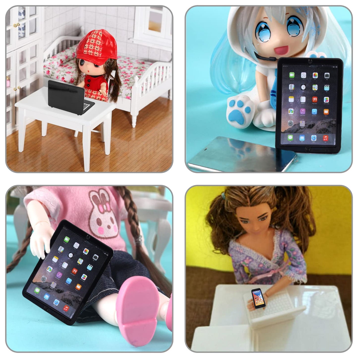 Cobee 3Pcs Miniature Dollhouse Decor: Metal Laptop, Tablet & Phone Set | 1:12 Scale, Black