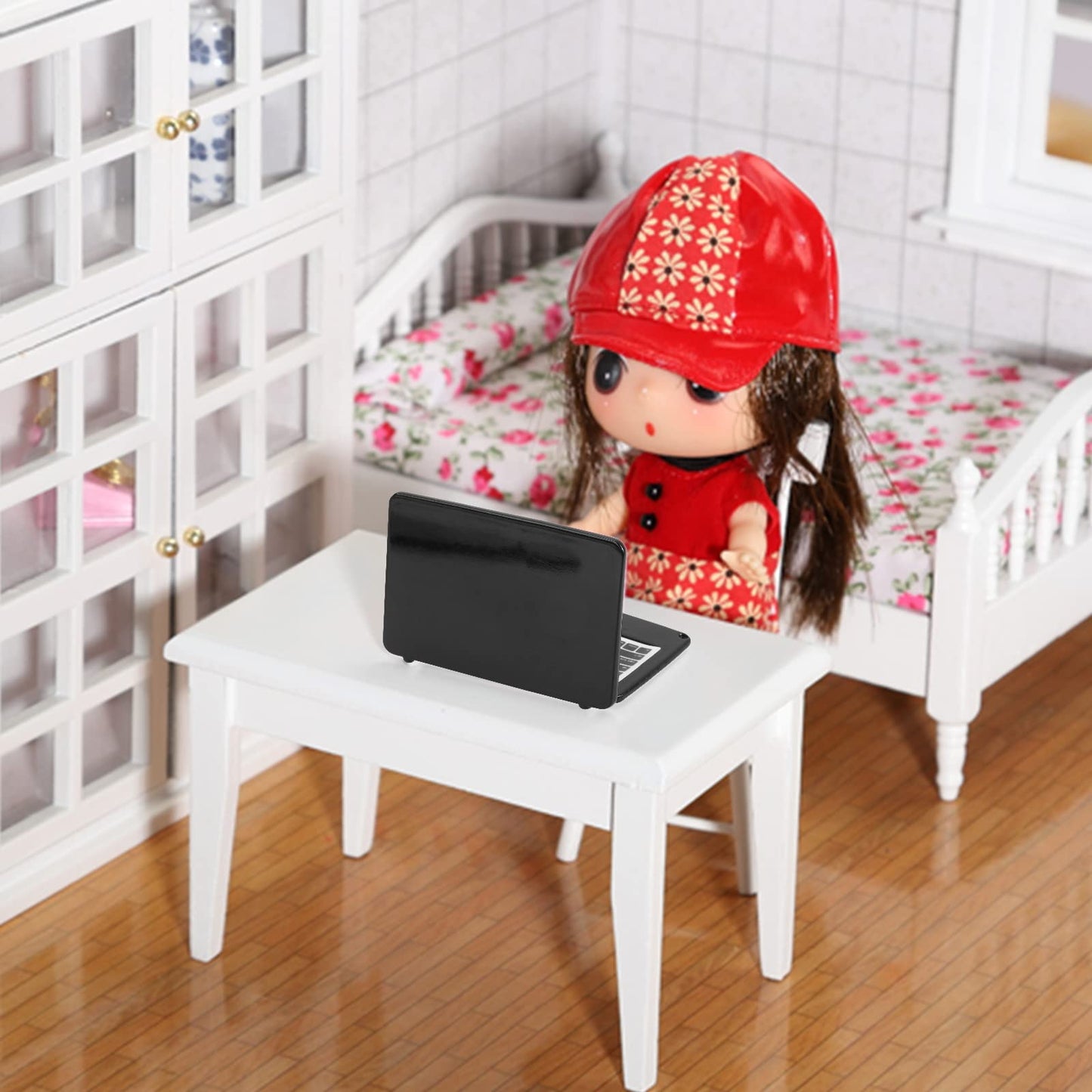 Cobee 3Pcs Miniature Dollhouse Decor: Metal Laptop, Tablet & Phone Set | 1:12 Scale, Black