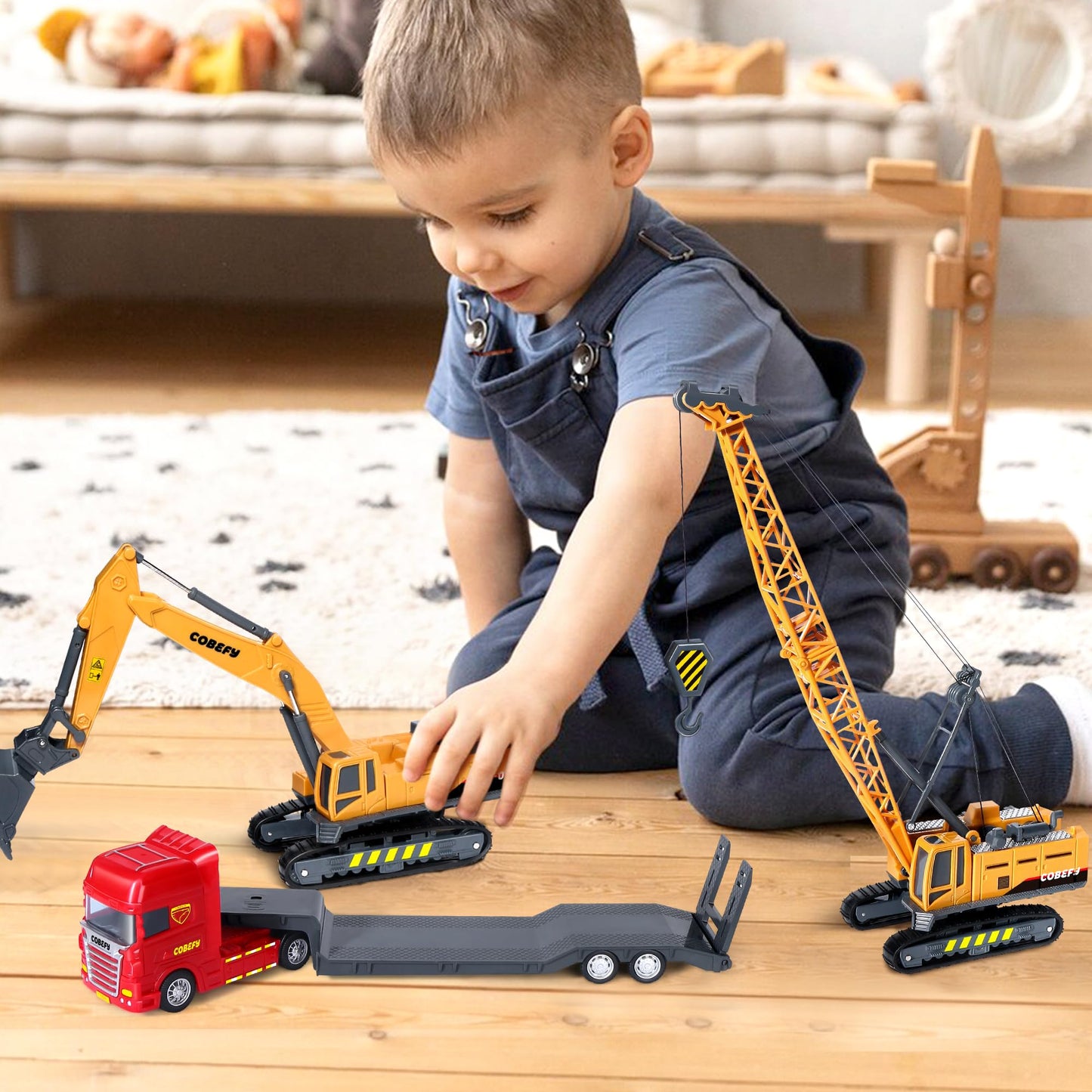 Cobefy Kids Construction Toys – 4-in-1 Excavator, Crane & Semi Truck Playset for Toddler Builders 3+
