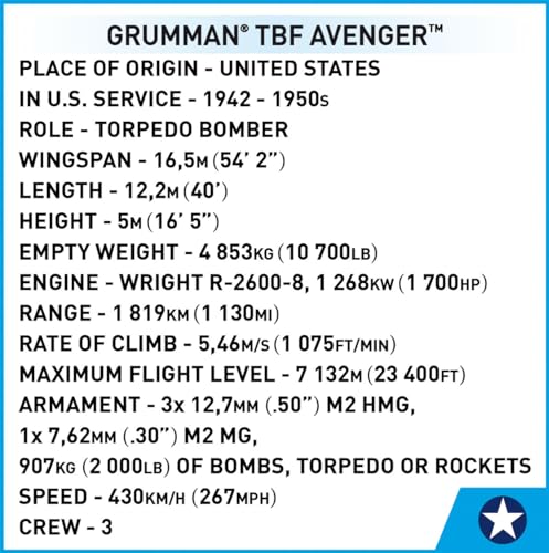 COBI Historical Collection WWII Grumman TBF Avenger Aircraft | 1:48 Scale, 392 Pieces