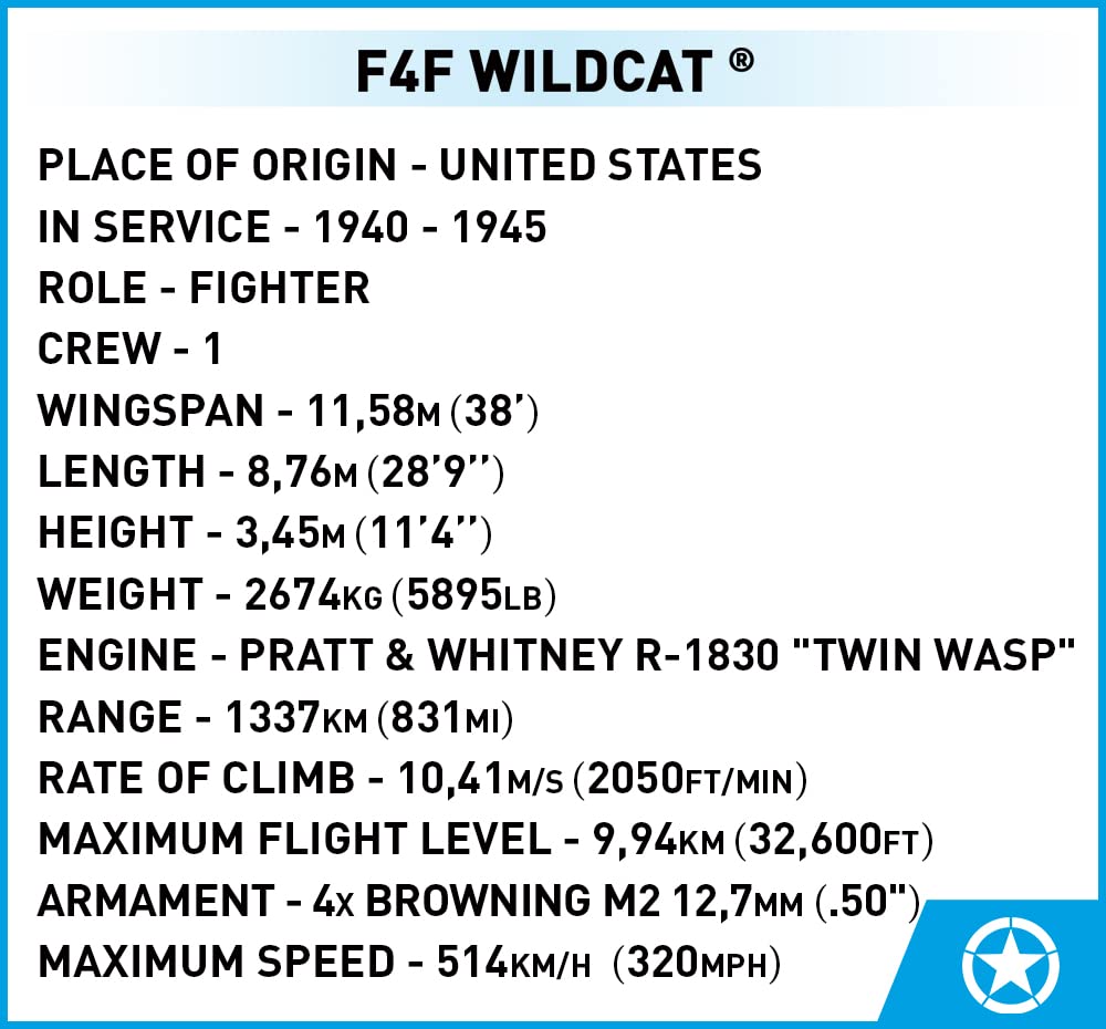 COBI F4F Wildcat (5731) – 1:32 Scale Licensed Model Kit with Pilot Figure & Display Stand