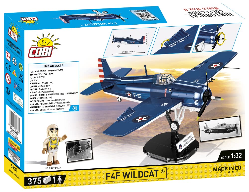 COBI F4F Wildcat (5731) – 1:32 Scale Licensed Model Kit with Pilot Figure & Display Stand