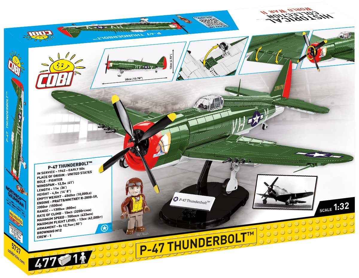 COBI Historical Collection World War II P-47 Thunderbolt Plane | 1:32 Scale, 477 Elements