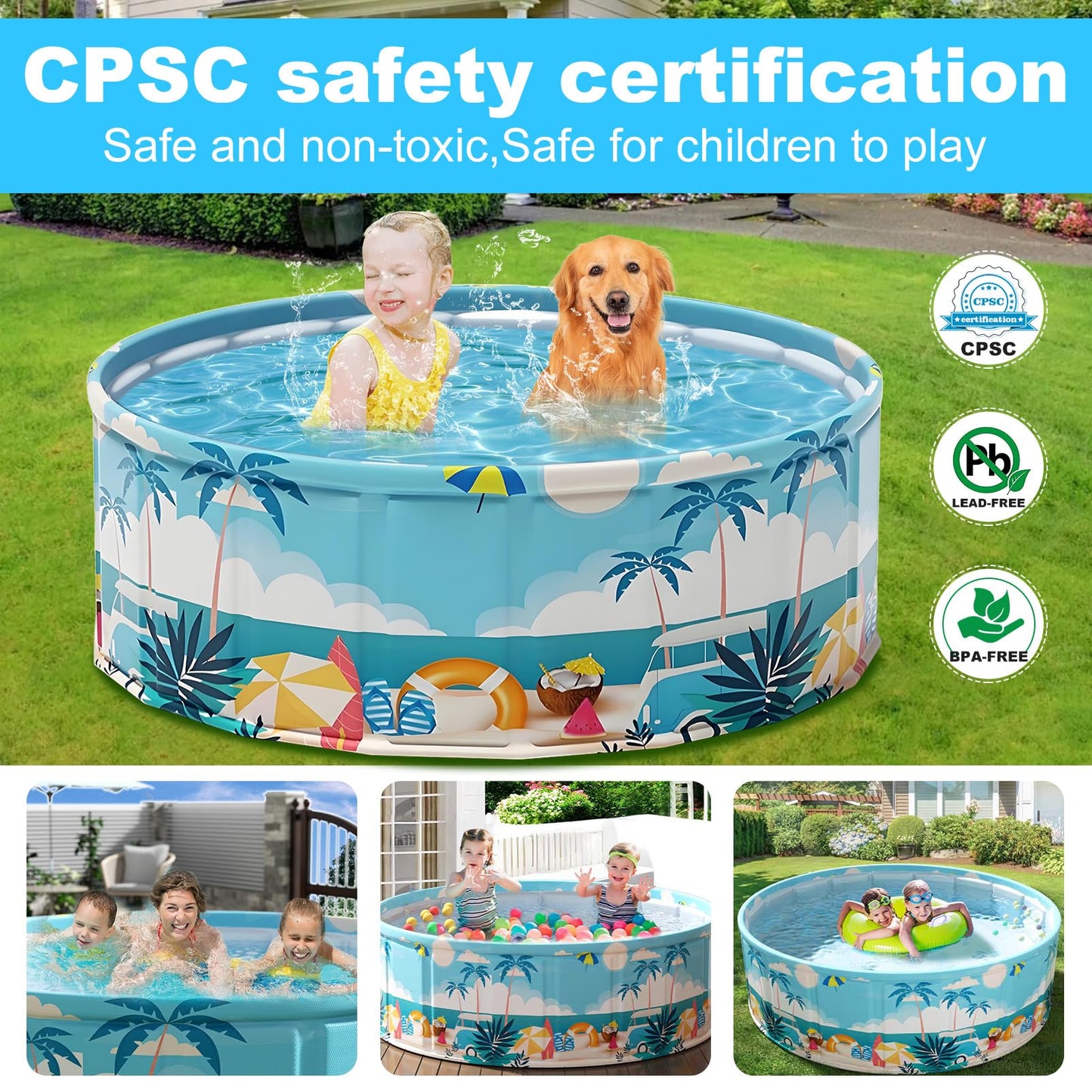 COBOPANDA Foldable Pool 79x18in – Large Family Backyard Pool, Easy Fold & Drain