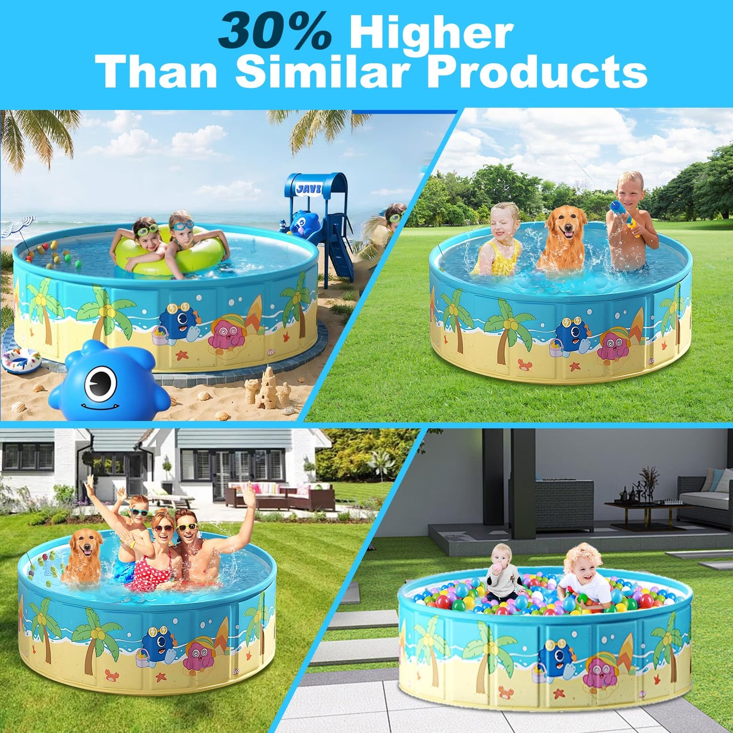 COBOPANDA Foldable Pool 63x18 Inches – Large 238-Gallon Backyard Pool for Kids, Pets & Family