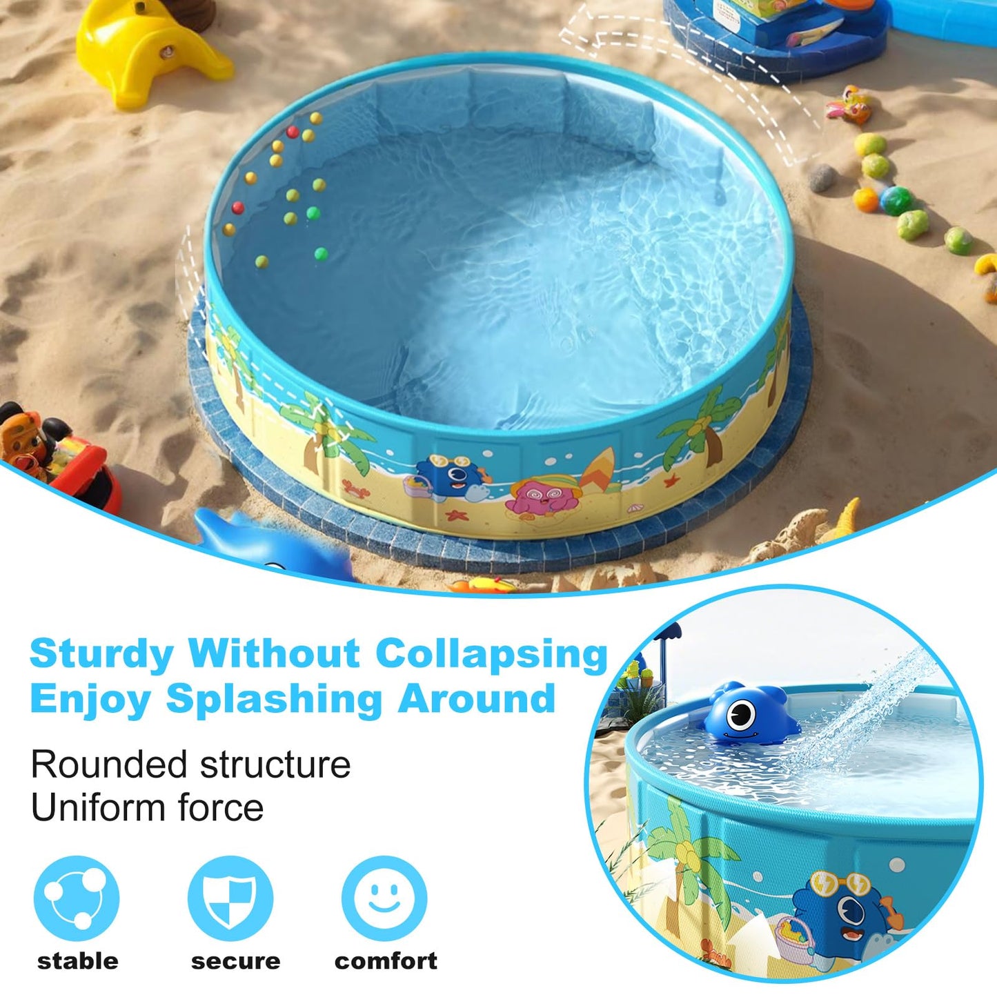 COBOPANDA Foldable Pool 63x18 Inches – Large 238-Gallon Backyard Pool for Kids, Pets & Family
