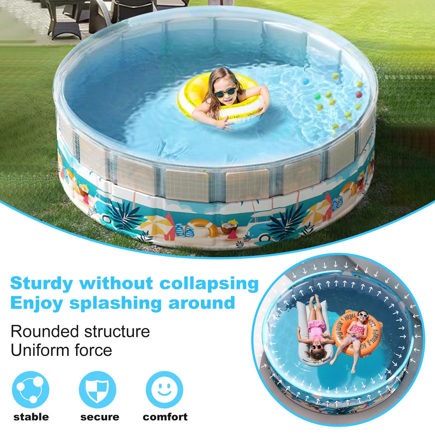COBOPANDA Foldable Pool 79x18in – Large Family Backyard Pool, Easy Fold & Drain