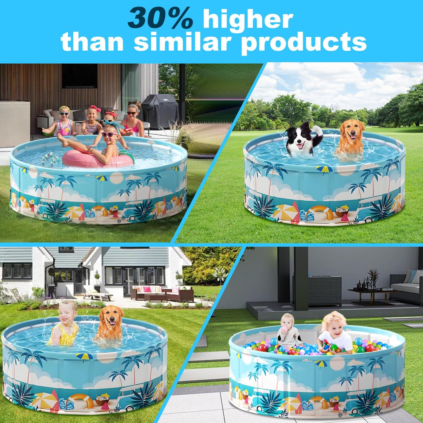 COBOPANDA Foldable Pool 79x18in – Large Family Backyard Pool, Easy Fold & Drain