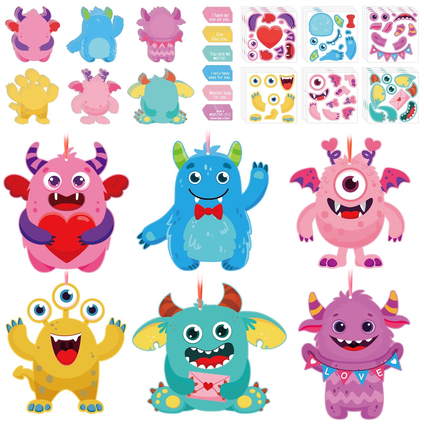 COCHIE 24-Valentine Monster Card Craft Kits for Kids – DIY Classroom & Home Activities