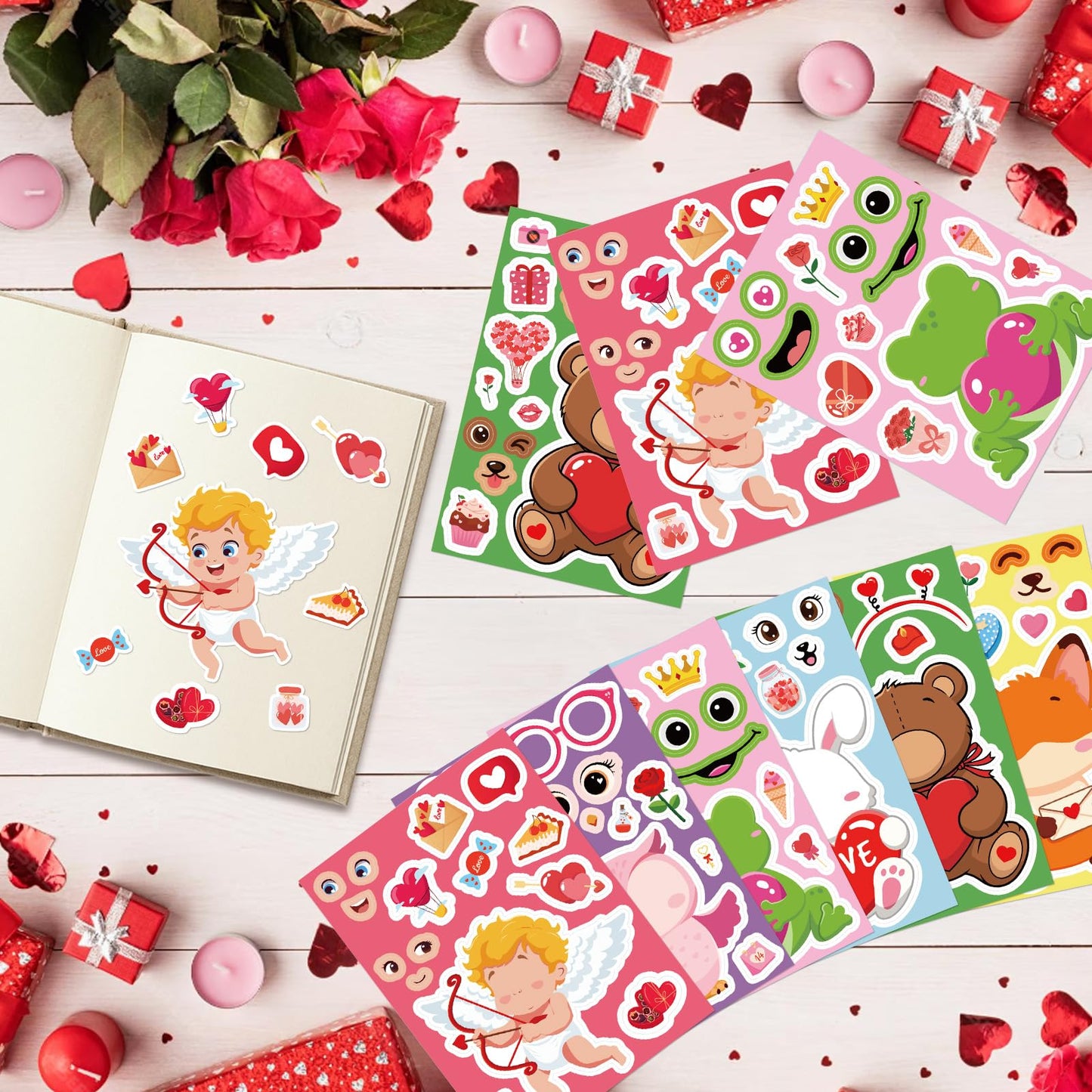 COCHIE Valentine’s Day Stickers for Kids – Create Your Own Cute Face Stickers (36 pcs)