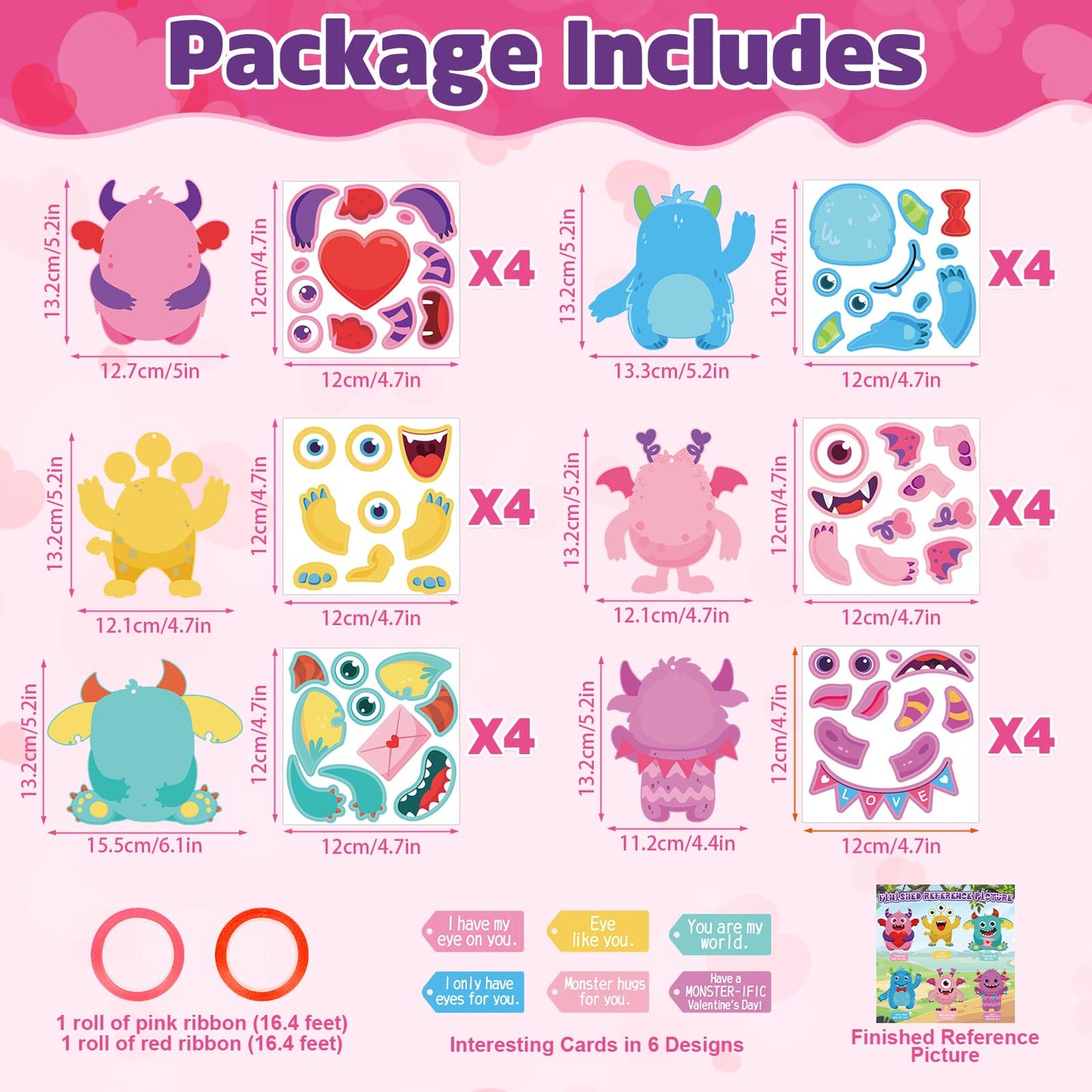 COCHIE 24-Valentine Monster Card Craft Kits for Kids – DIY Classroom & Home Activities
