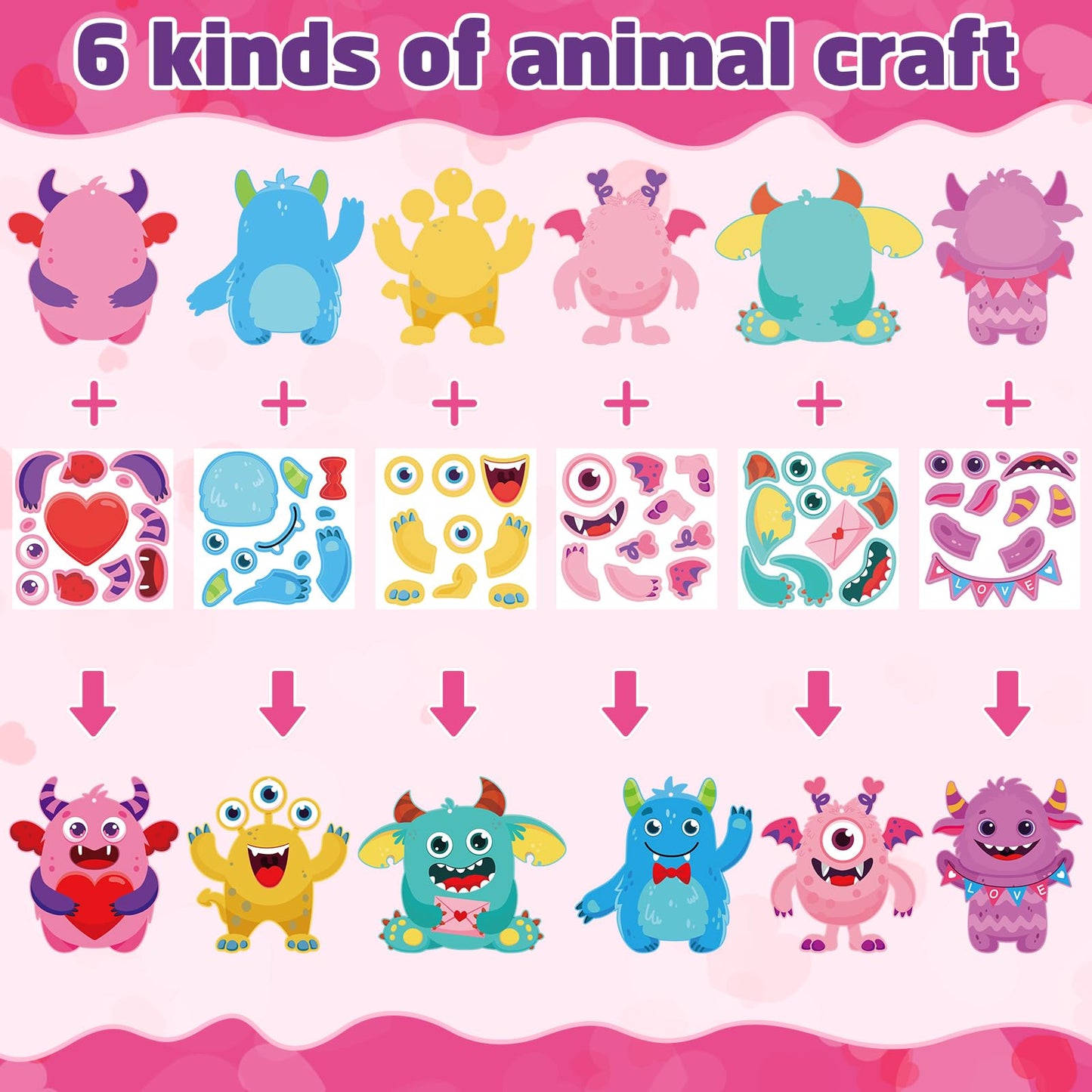 COCHIE 24-Valentine Monster Card Craft Kits for Kids – DIY Classroom & Home Activities