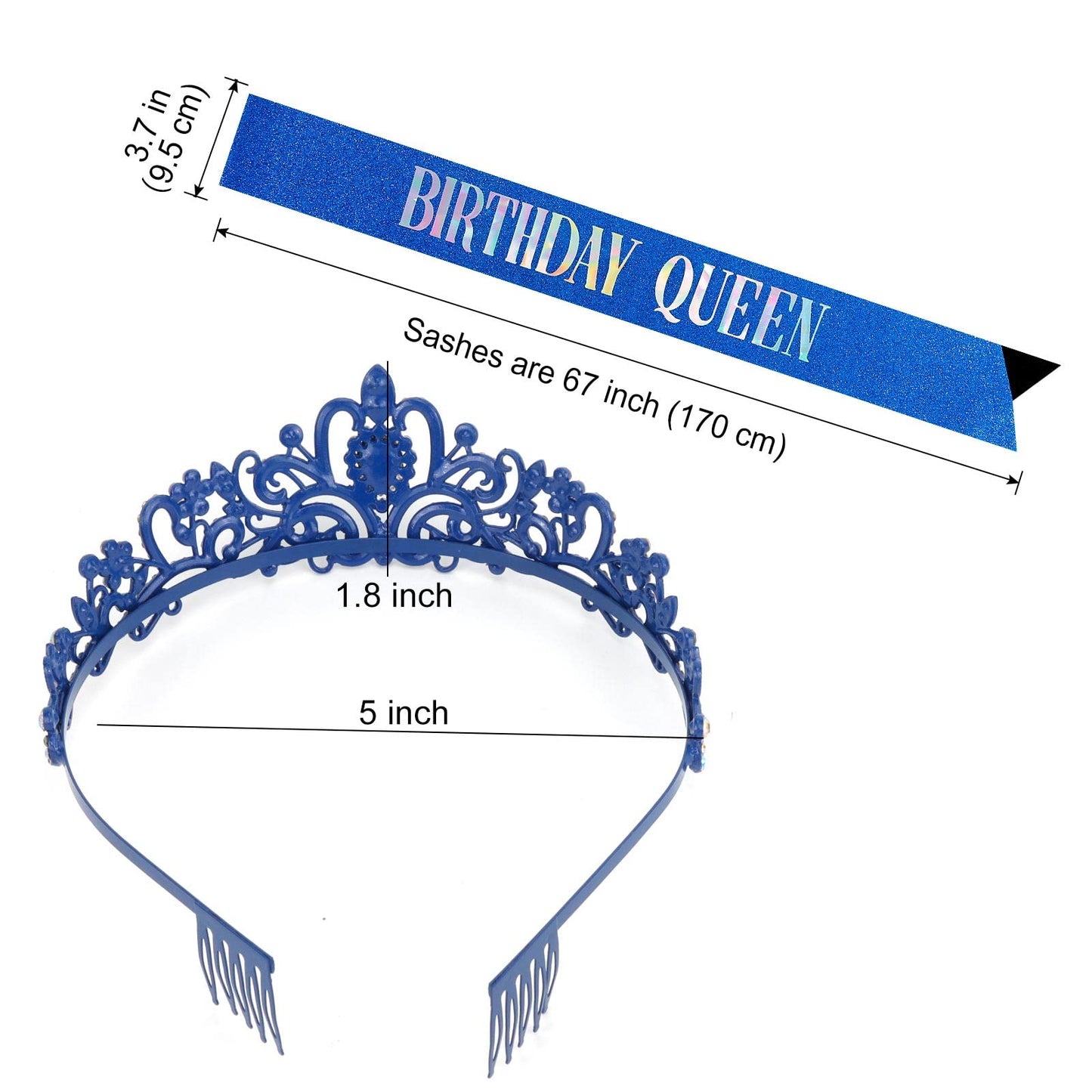 COCIDE Birthday Queen Sash & Crystal Tiara Set – Blue Satin, Rhinestone Crown