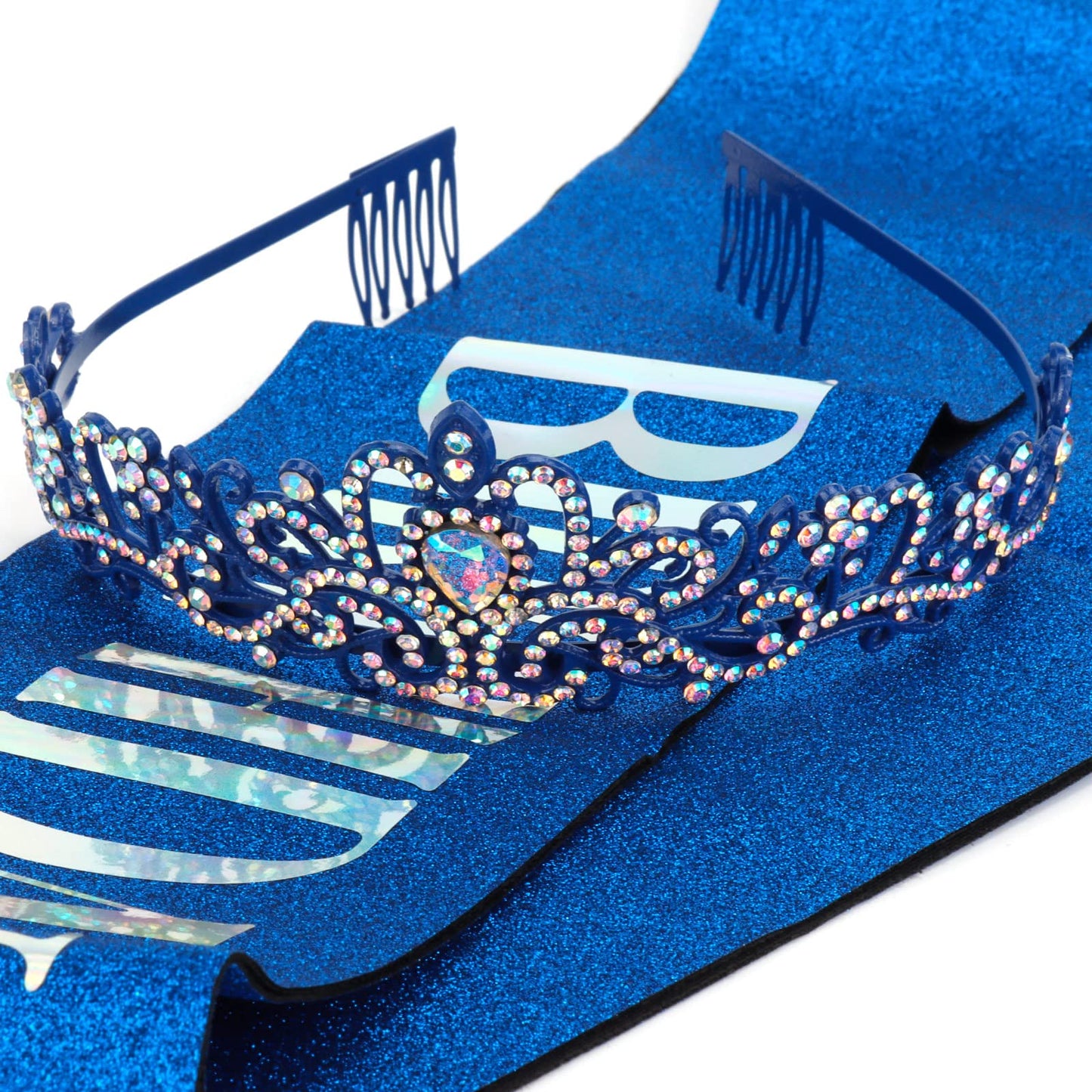 COCIDE Birthday Queen Sash & Crystal Tiara Set – Blue Satin, Rhinestone Crown