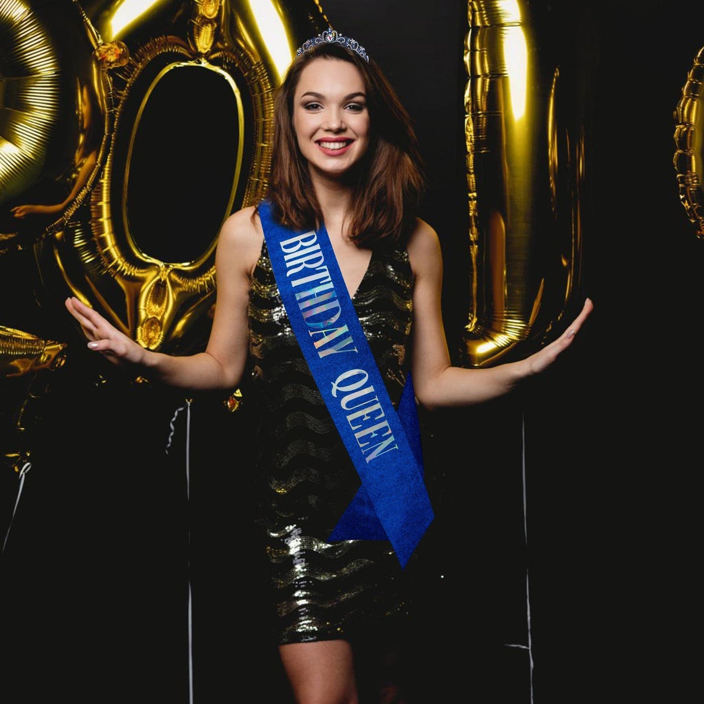 COCIDE Birthday Queen Sash & Crystal Tiara Set – Blue Satin, Rhinestone Crown