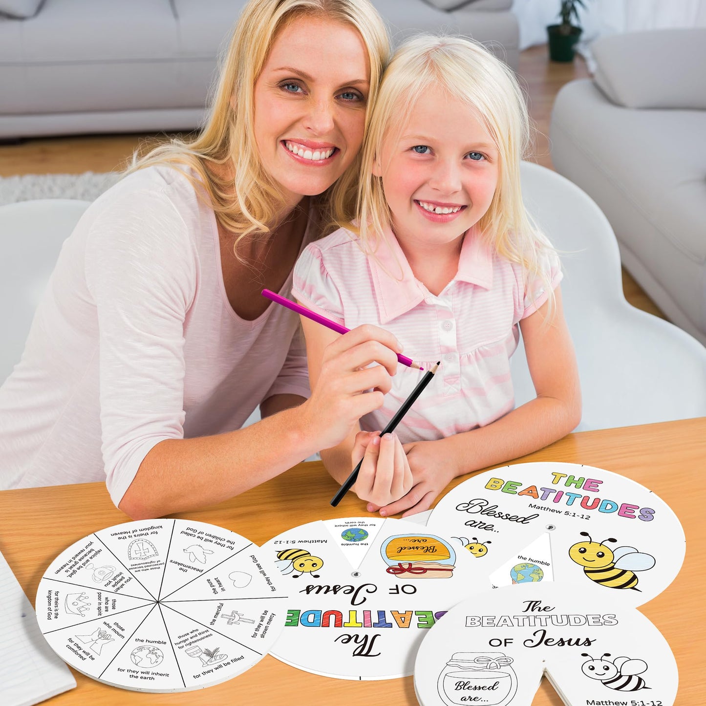 COcnny Religious Coloring Wheel Craft – 24-Set Beatitudes Bible Kids Kit