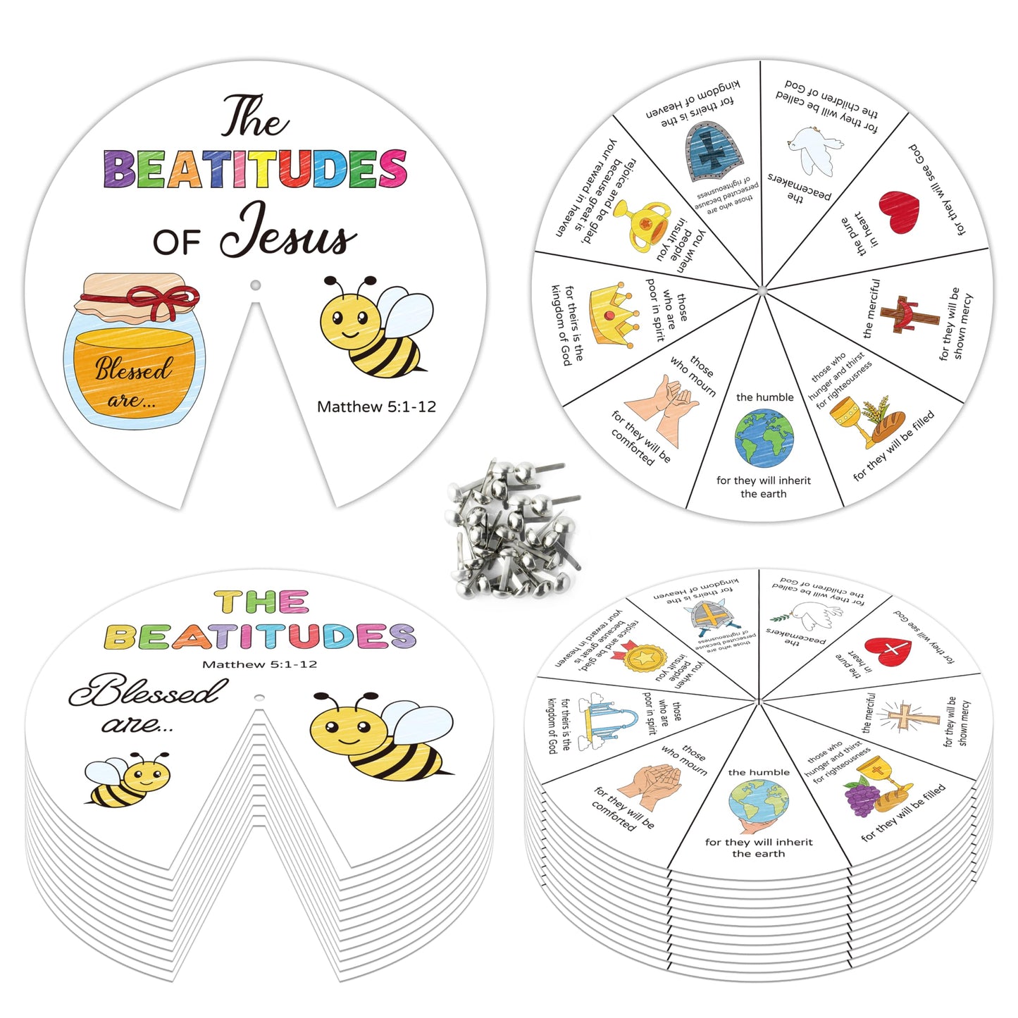 COcnny Religious Coloring Wheel Craft – 24-Set Beatitudes Bible Kids Kit