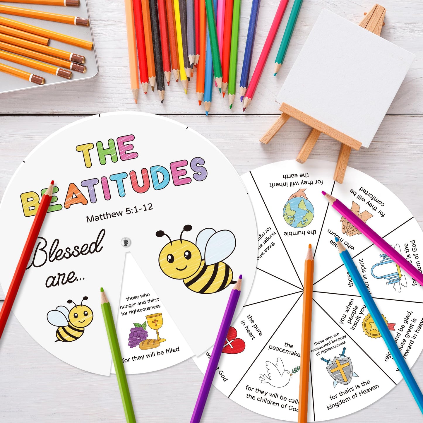 COcnny Religious Coloring Wheel Craft – 24-Set Beatitudes Bible Kids Kit