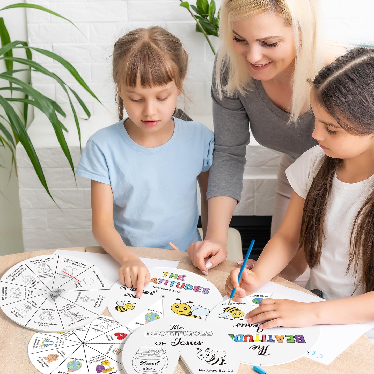 COcnny Religious Coloring Wheel Craft – 24-Set Beatitudes Bible Kids Kit