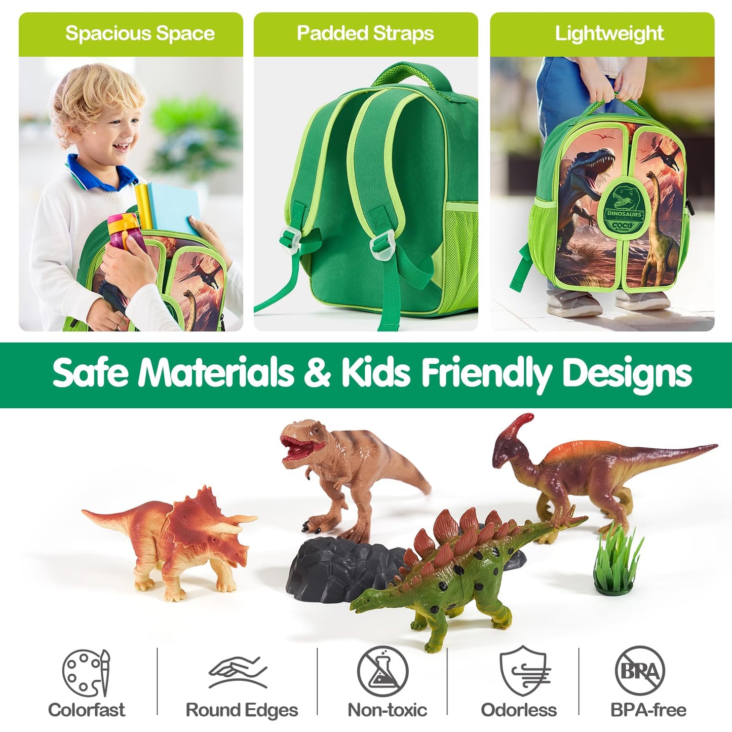COCO&Friends Dinosaur Backpack Play Set – Portable Foldable 3D Mat for Kids Ages 3-8